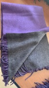 颐然羊绒·00%纯山羊绒双色双面 女士羊绒衫围巾超厚紫色+深灰