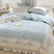小清新100支长绒棉，床单四件套田园立体花卉，刺绣纯棉被套床上用品