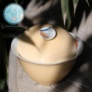 陶瓷中式纯色杏黄釉下才纯手绘薄胎麦穗盖碗高档送人开业礼物茶具