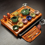 冰裂紫砂陶瓷功夫茶具，套装家用茶壶茶杯，整套竹子茶盘茶台