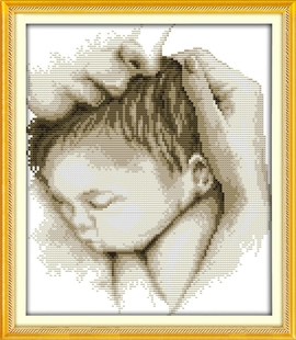 简单婴儿宝宝印花十字绣卧室玄关幸福艺术画父母之爱温暖的怀抱