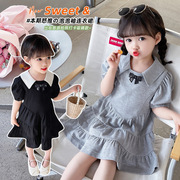 女童黑灰连衣裙2024夏季洋气时髦儿童装女宝宝甜美纯色公主裙