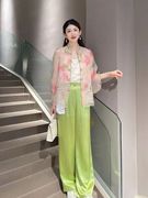 新中式女装国风时尚漂亮时尚粉色碎花衬衫干练气质春夏装立领上衣