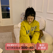 橘子树在哪儿黄色菱形格薄棉服，女秋冬美式夹克外套宽松bf短款棉衣