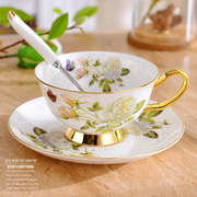 白玫瑰描金英式茶具骨瓷咖啡杯欧式下午茶，杯子红茶杯花茶杯带碟