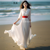 白色雪纺长裙到脚踝大摆裙夏季高级感度假裙海边拍照沙滩裙