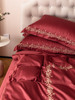 高端欧式风浪漫婚庆，100支全棉四件套，大红色刺绣结婚被套床上用品
