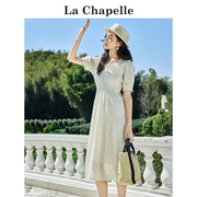 拉夏贝尔/La Chapelle宫廷风白色连衣裙女夏季法式气质显瘦长裙子