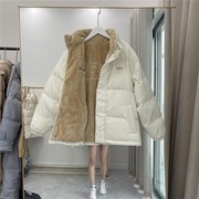 2023年冬季韩国加厚两面穿羽绒服男女，情侣短款宽松羊羔毛外套(毛外套)