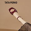 TATA PERKO联名女鞋真皮甜美蝴蝶结防水台高跟凉鞋女粗跟方头露趾