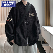 WASSUP HAPPY棒球服外套男春秋季2024夹克美式潮牌情侣上衣服