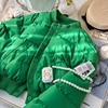 女童绿色短款棉衣棒球服夹克冬季韩版袖子，贴标中大童棉服外套