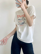2024夏季鸭子印花短袖T恤女休闲宽松减龄显瘦白色圆领上衣潮
