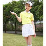 夏季zg6高尔夫服装女童套装，黄色儿童翻领t恤网球裙防走光短裙子