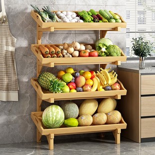 厨房果蔬多层置物架家用靠墙简易放菜架子实木，落地式收纳储物神器
