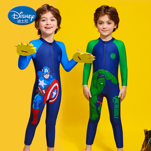 迪士尼儿童泳衣男长袖，长裤防晒蜘蛛侠小孩，泳装连体速干保暖中大童
