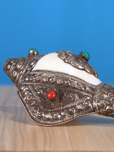 尼泊尔白海螺(白海螺)佛家，左旋生物右旋，天然藏式密宗法器家用摆件手工包铜