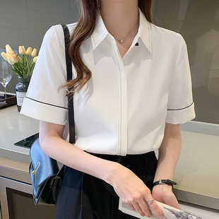 白色衬衫女短袖职业正装夏季气质雪纺商务工作服宽松面试衬衣中袖