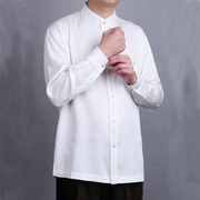 立领唐装男士衬衫打底风白色j长袖中国上衣民族服装大码