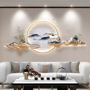 新中式客厅装饰画沙发背景墙，浮雕氛围发光餐厅立体圆形，山水壁挂画