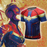 惊奇队长衣服Captain Marvel漫威复仇者联盟男士紧身衣T恤健身衣