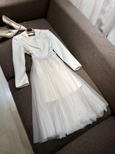 VANLU 高定D小姐套装 优雅大气 意式立裁修身长袖西装+网纱半身裙