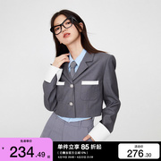 绫致ONLY2024春夏潮流气质休闲设计感翻领短款西服女