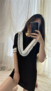 韩单蕾丝气质黑色圆领短袖连衣裙女夏季修身显瘦短裙2020裙子