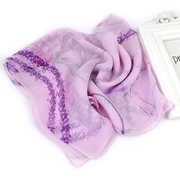 紫色印花仿真丝百搭薄款长方形纱巾伉州丝绸雪纺花卉丝巾围巾两用