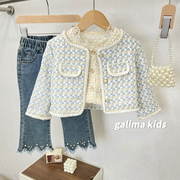 女童小香风外套春装，2024韩版儿童宝宝，洋气时髦西装服气质上衣
