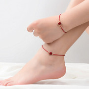 红绳脚链女2023潮，女生脚上足链女士，脚绳高级感大红色脚环女款