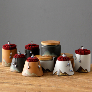 粗陶茶叶罐家用陶瓷茶罐，小号普洱装茶叶盒便携迷你旅行陶罐密封罐