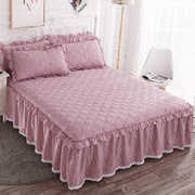 床笠床裙二合一纯棉单件，100全棉花边床罩床套防滑防尘床单保护罩