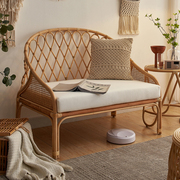 天然真藤手工编织沙发床组合日式小户型客厅卧室，儿童房单人藤床