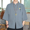 中国风男装短袖衬衣刺绣唐装夏季复古风七分中袖衬衫外套国潮