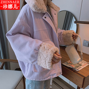 羊羔毛棉衣外套女冬装2023初中高中学生韩版宽松百搭短款棉服
