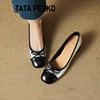 tataperko联名女鞋小香风粗跟单鞋真皮法式蝴蝶结拼色高跟鞋瓢鞋