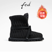 fed加厚保暖靴冬季靴子羊毛垫短靴系带雪地靴女款R1121-ZF337
