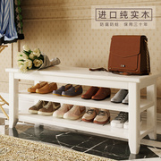 现代简约全实木白色换鞋凳，实木鞋柜门口可坐式鞋架家用入户穿鞋凳