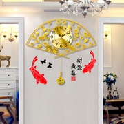 中国风扇形中式钟表挂钟客厅静音卧室创意个性大气石英时尚钟家用