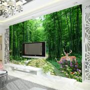 北欧大型壁画3d田园电视背景，墙纸客厅立体山水画，竹林墙布壁纸竹子