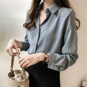 2021秋装韩版气质纯色衬衫，女长袖上衣简约ol雪纺，衬衣打底衫