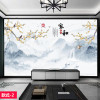 新中式水墨电视背景墙壁纸，简约现代花鸟客厅，茶室墙纸沙发卧室墙布