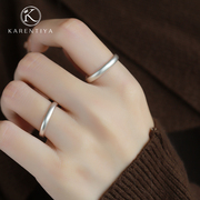 s999纯银素圈戒指女小众设计感指环可调节情侣，对戒七夕礼物送女友