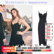 sleepoversleep玫瑰花荷叶，边不对称下摆吊带连衣裙，chenshop设计师