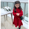 女童毛衣裙连衣裙儿童裙子冬季韩版麻花加厚红色小女孩针织裙