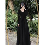 赫本风黑色连衣裙女2023秋款长袖高端精致显瘦法式高级感显瘦长裙