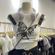 CICI美式独特辣妹小众设计皮带扣针织蝴蝶挂脖背心女夏季短款上衣