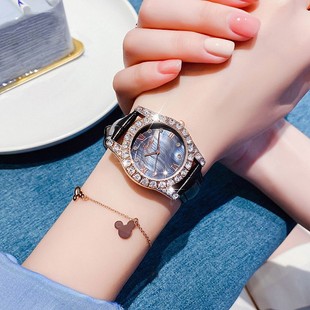 手表复古女表气质镶钻时尚，圆形石英真皮，黑色普通国产腕表