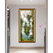 现代中式玄关装饰画走廊竖版壁炉水风景手绘客厅山水挂画欧式油画